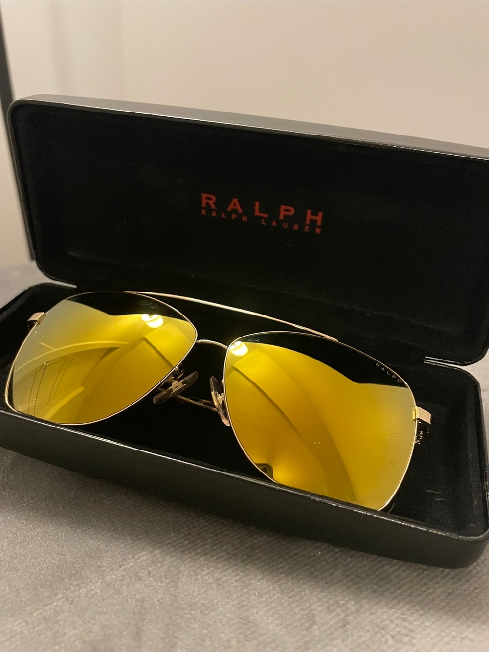 Ralph Lauren Luxottica Gold Frame Sunglasses with Yellow Lenses